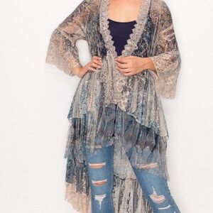 new ORIGAMI DUSTER lace CARDIGAN KIMONO wrap SEXY stunning crochet lace 2X